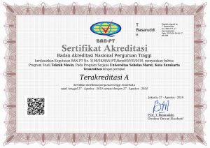 Mechanical Engineering Sebelas Maret University (UNS) received an A accreditation